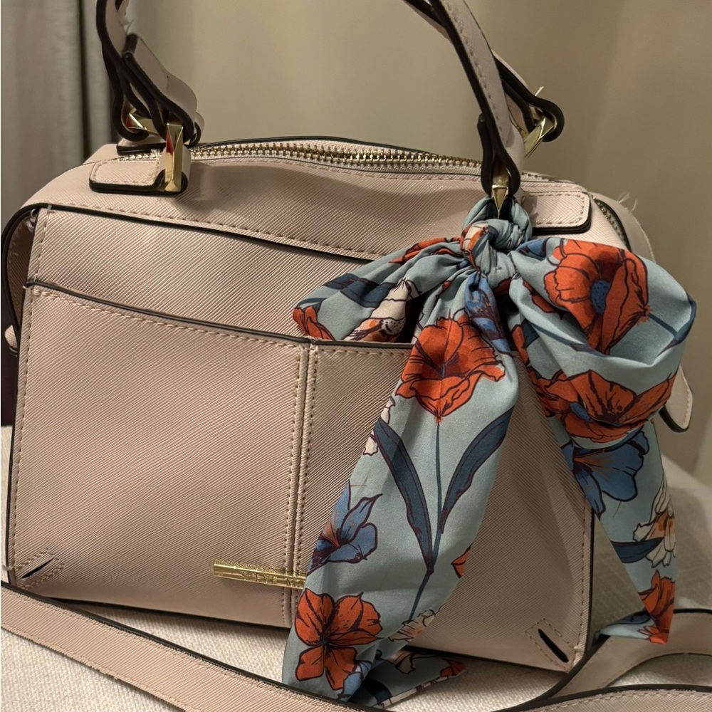 Steve Madden Beige Satchel with Floral Scarf